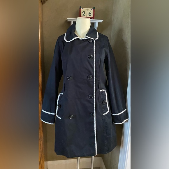 Merona Black & White All Weather Trench Coat with pockets women’s size SP - Picture 2 of 14